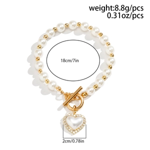 Detailed size chart of pearl heart bracelet with 18cm length and toggle clasp specifications