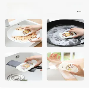 Usage scenarios of cartoon wood pulp sponge for cleaning dishes, cookware, and bathing