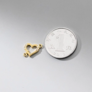 18k gold plated sterling silver hollow heart connector with zircon for DIY bracelets