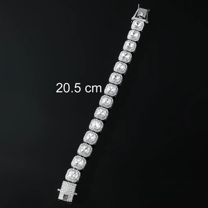 Detailed view of silver hip hop bracelet with large faceted crystals, 20.5 cm long