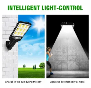Solar wall light comparing daytime charging mode and nighttime motion sensor activation