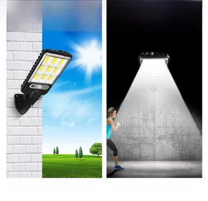 Solar wall light comparing daytime charging mode and nighttime motion sensor activation