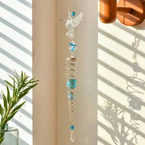 Hummingbird crystal sun catcher with silver spiral wire for window and garden decoration