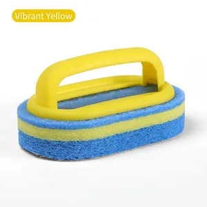 Ergonomic yellow handle tile cleaning brush with multi-layer sponge for kitchen and bathroom