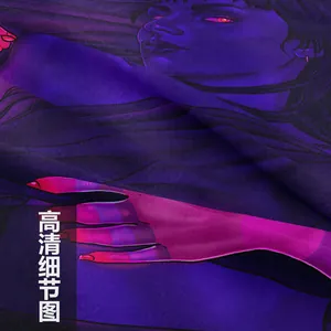Makrodetail der hochauflösenden Twill-Stoffstruktur mit Neon-Cyberpunk-Kunstdruck