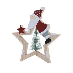 Décoration de Noël en bois en forme d'étoile avec Père Noël et petit sapin de Noël