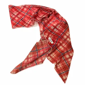 Vintage red plaid fabric scarf necklace with elegant floral print for versatile women accessory