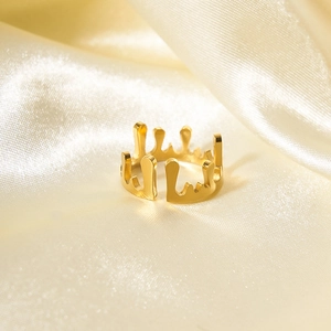 Irregular geometric crown lava ring with gold finish in a minimalist liquid metal style