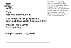 Specifications of adjustable abyss ring with 3.8mm width and triple-layer plating