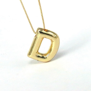 Polished gold 3D puffy balloon letter D pendant necklace for women stylish DIY jewelry