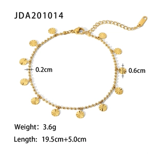 Retro 18K gold-plated stainless steel anklet with embossed discs and lobster clasp