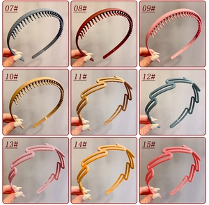Detail view of colorful matte hairbands with non-slip teeth in various Morandi tones