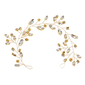 Handmade bridal hair vine with sparkling rhinestones and gold wire for wedding hair styling