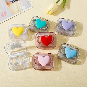 Heart Contact Lens Storage Portable Transparent Plastic Holder Including Tweezers Suction Tool And Liquid Container