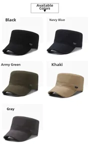 Flat top military caps collection in black, navy, green, khaki, and grey cotton fabric