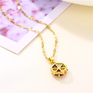 18K gold plated necklace with octagonal multicolor zircon flower pendant on floral card