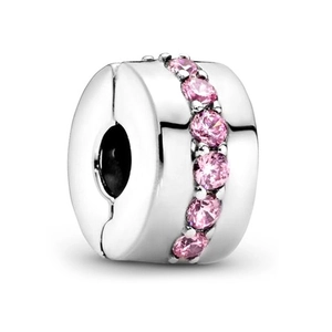 Silver bead charm featuring pink faceted gemstones for bracelets and necklaces