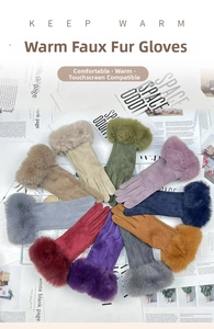 Nine colorful faux suede winter gloves with plush cuffs and touch screen fingertips