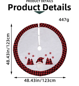 Detail view of 48 inch red buffalo plaid Christmas tree skirt with Santa Claus embroidery