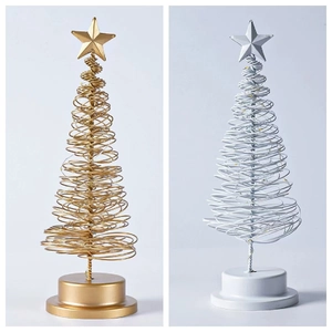 Detailed comparison of gold and silver wrought iron Christmas tree LED desk lamps