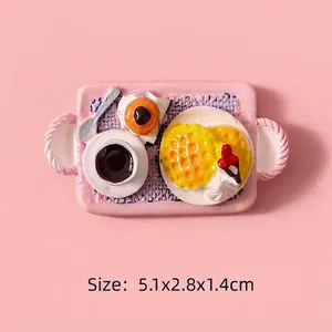 Miniature breakfast tray resin model with waffle and coffee, size 5.1x2.8x1.4cm
