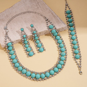 Bohemian geometric turquoise necklace set with crystal beads and matching earrings