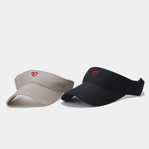 Black and beige sun visor caps with red heart embroidery for summer UV protection