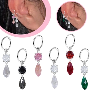 Anneau de Nez en Acier Inoxydable Goutte d'Eau Zirconia Bijoux de Piercing pour Femmes Boucles d'Oreilles Pendantes en Strass Argenté