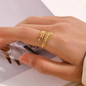 Bague Ajustable Branche De Feuille D'olivier Acier Inoxydable Plaqué Or Bijoux De Mode Pour Femmes