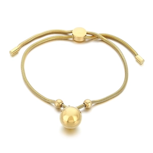 Verstellbares goldenes Schlangenkettenarmband aus Edelstahl mit poliertem Kugelanhänger