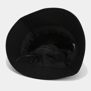 Inside view of black fisherman hat with sweatband and adjustable cord for custom fit