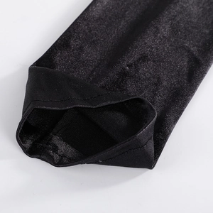 Detailed view of black elastic bridal gloves featuring double-stitched cuffs and smooth texture