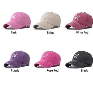 Assorted cotton butterfly embroidered baseball caps in six vintage washed colors