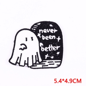 Embroidered ghost and tombstone patch, never been better slogan, 5.4x4.9cm size