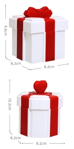 Size specifications for Santa gift boxes with bow and heart lid in 9.6cm and 10.2cm heights