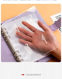 Detail of transparent binder sleeves with 200 slots for the 100 envelope savings challenge