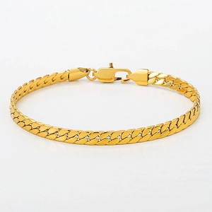 Polished Stainless Steel Bracelet Minimalist Flat Snake Chain Geometric Jewelry For Women And Men With Lobster Clasp
