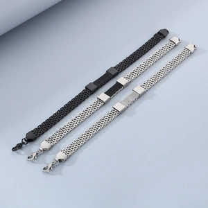Braided snake bone stainless steel bracelet in black, silver, and two-tone finishes