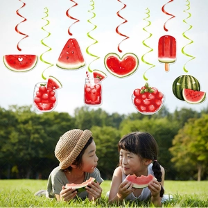 Watermelon party swirl decorations set with banners for summer hawaiian celebrations