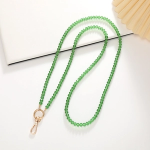 8mm green faceted crystal beaded crossbody phone strap with gold metal spring clasps