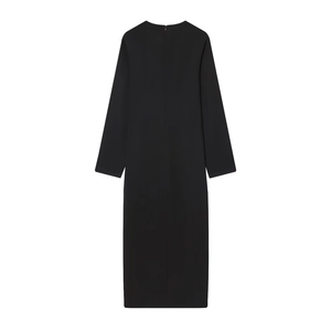 Robe midi noire à manches longues avec ceinture assortie et fermeture éclair au dos