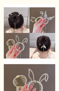 Détail de pinces à cheveux dorées avec strass, perles et longs glands pour filles