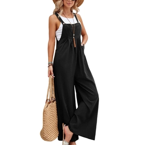 Detail of black cotton linen jumpsuit fabric texture with high-quality metal fasteners