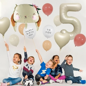 Set palloncini coniglio crema Morandi e numero 5 per festa del 5 compleanno bimbi