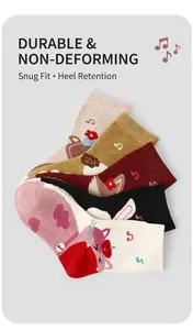 Detailansicht von Kinder-Baumwollsocken mit süßen Tier-Cartoons in fünf Farben