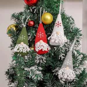 Christmas Gnome Hanging Ornaments Knitted Snowflake Hat Plush Beard Xmas Tree Decorations Nordic Style Swedish Tomte