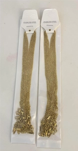 Detail view of bulk stainless steel gold plated snake chains with lobster clasps and carding