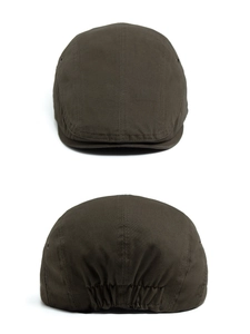 Detailed views of a vintage cotton flat cap with elastic back for adjustable fit