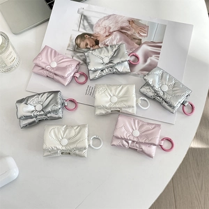 Quilted bow headphone case for AirPods in pink silver and pearl white with hook