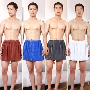 Men's microfiber wearable towel wrap with elastic waist and snap buttons in four colors